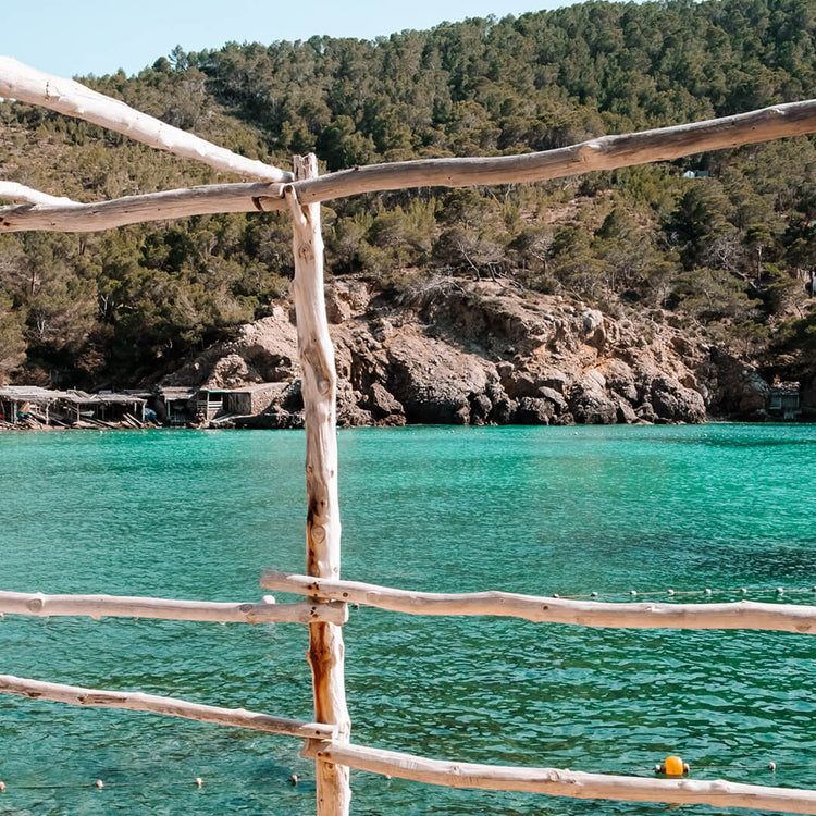 View of trquoise ocean at Cala Benirras, Ibiza