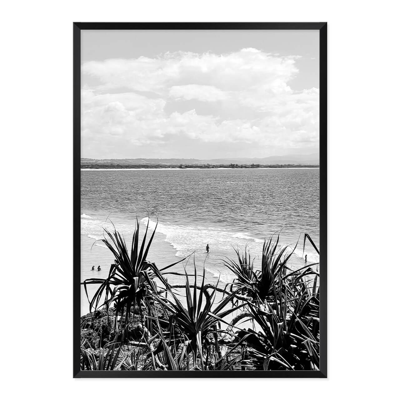 Black & White Beach Photo Print in A1 Black Frame