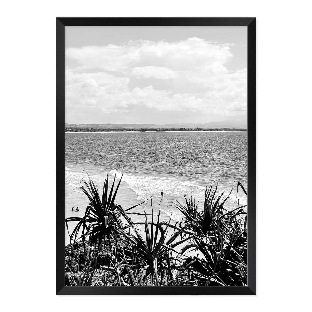 Black & White Beach Photo Print in A2 Black Frame