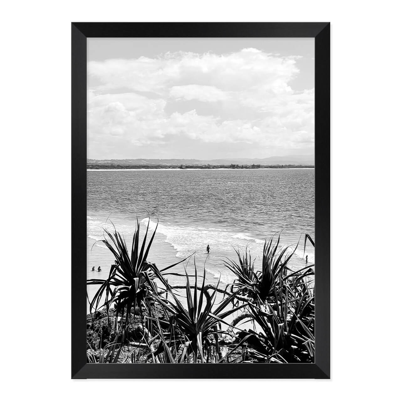 Black & White Beach Photo Print in A3 Black Frame