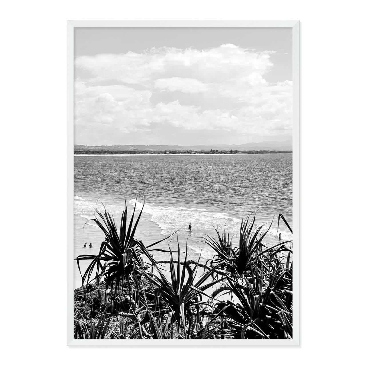 Black & White Beach Photo Print in A1 White Frame