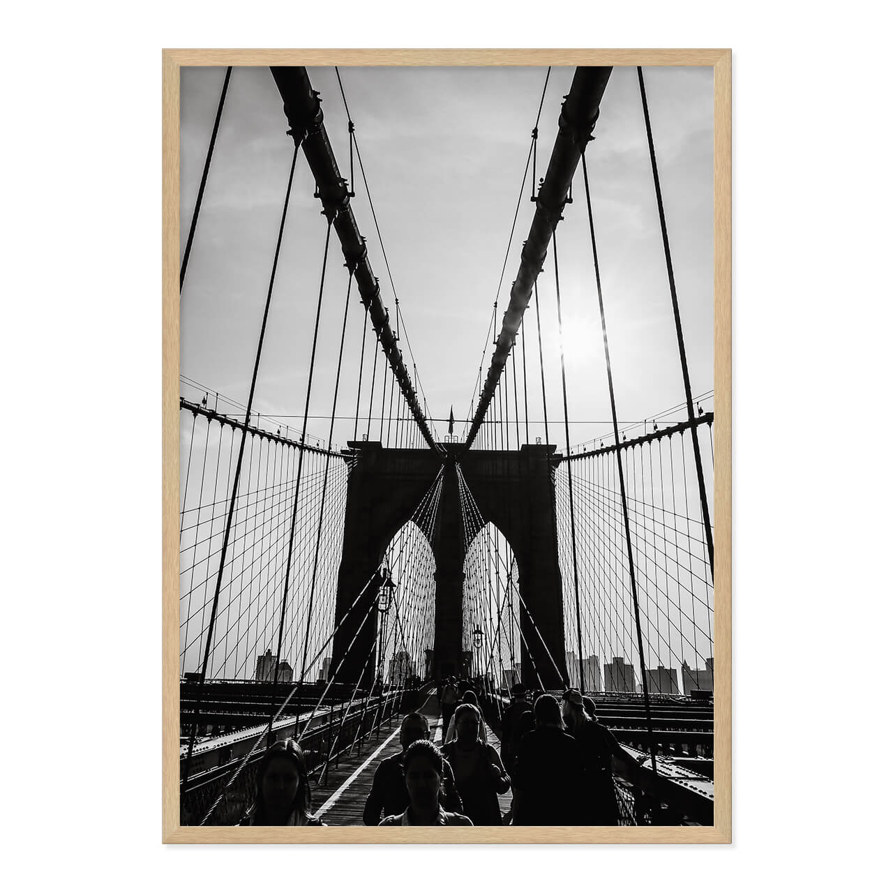 Black & White Brooklyn Bridge Photo Print in A1 Natural Timber Frame