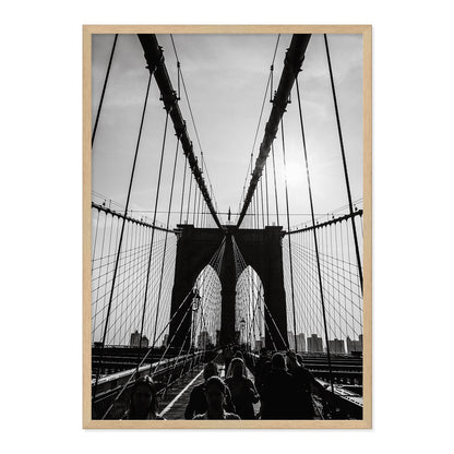 Black & White Brooklyn Bridge Photo Print in A1 Natural Timber Frame