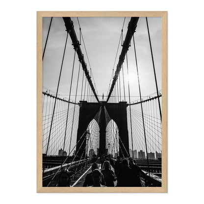Black & White Brooklyn Bridge Photo Print in A2 Natural Timber Frame