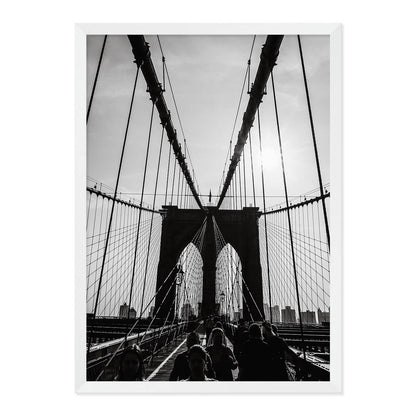 Black & White Brooklyn Bridge Photo Print in A2 White Frame
