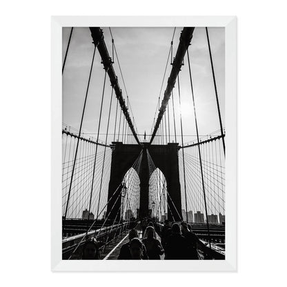 Black & White Brooklyn Bridge Photo Print in A3 White Frame