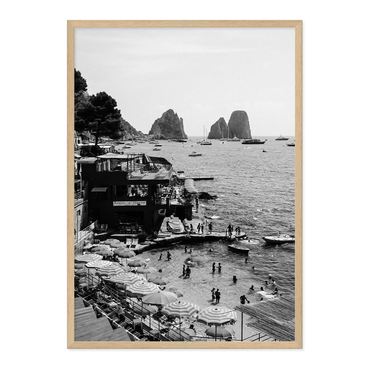 Black & White Capri Print A1 Natural Timber Frame