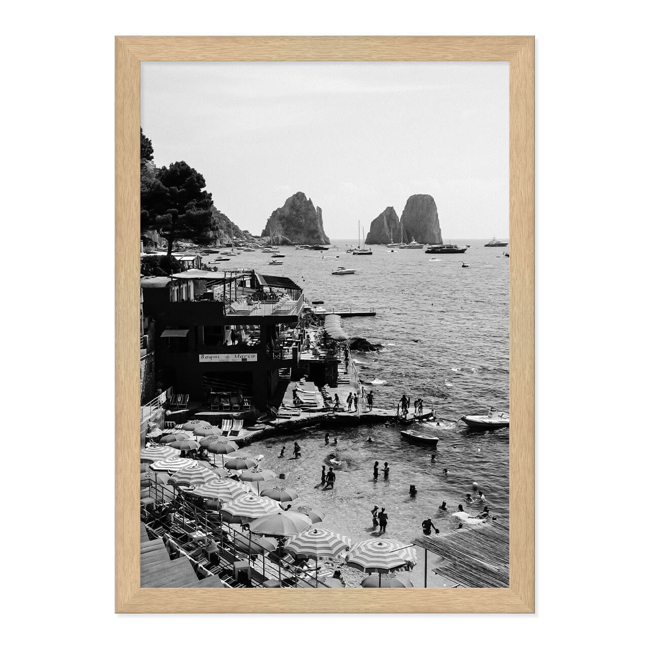 Black & White Capri Print A3 Natural Timber Frame