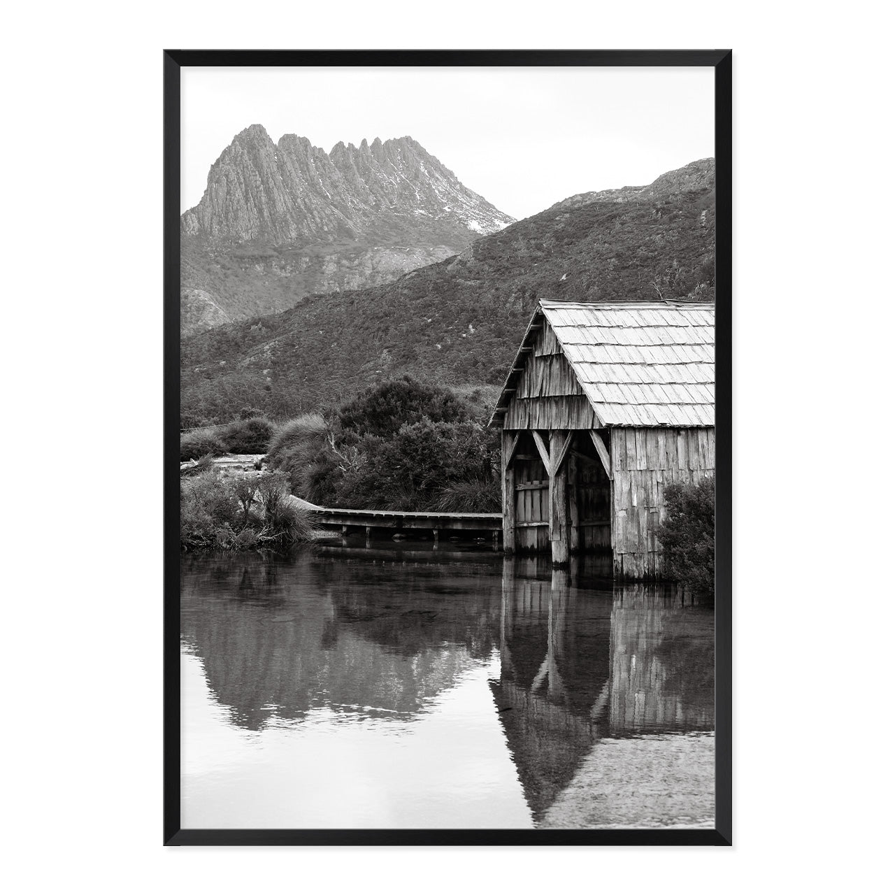 Black & White Dove Lake Print A1 Black Frame