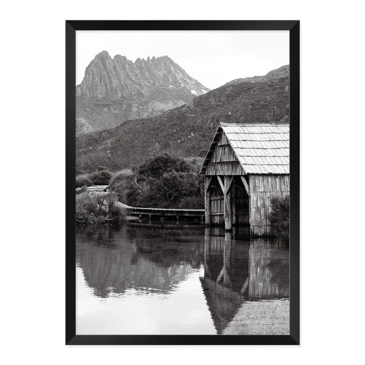 Black & White Dove Lake Print A2 Black Frame