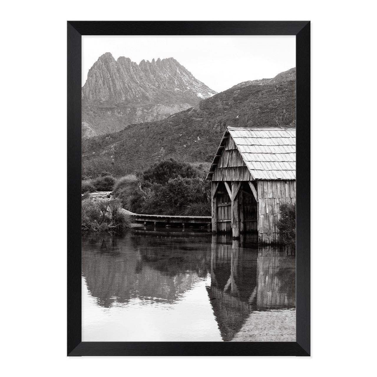 Black & White Dove Lake Print A3 Black Frame