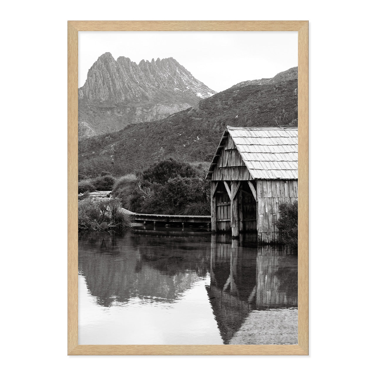 Black & White Dove Lake Print A2 Natural Timber Frame