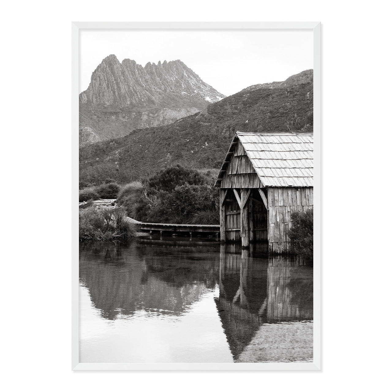 Black & White Dove Lake Print A1 White Frame
