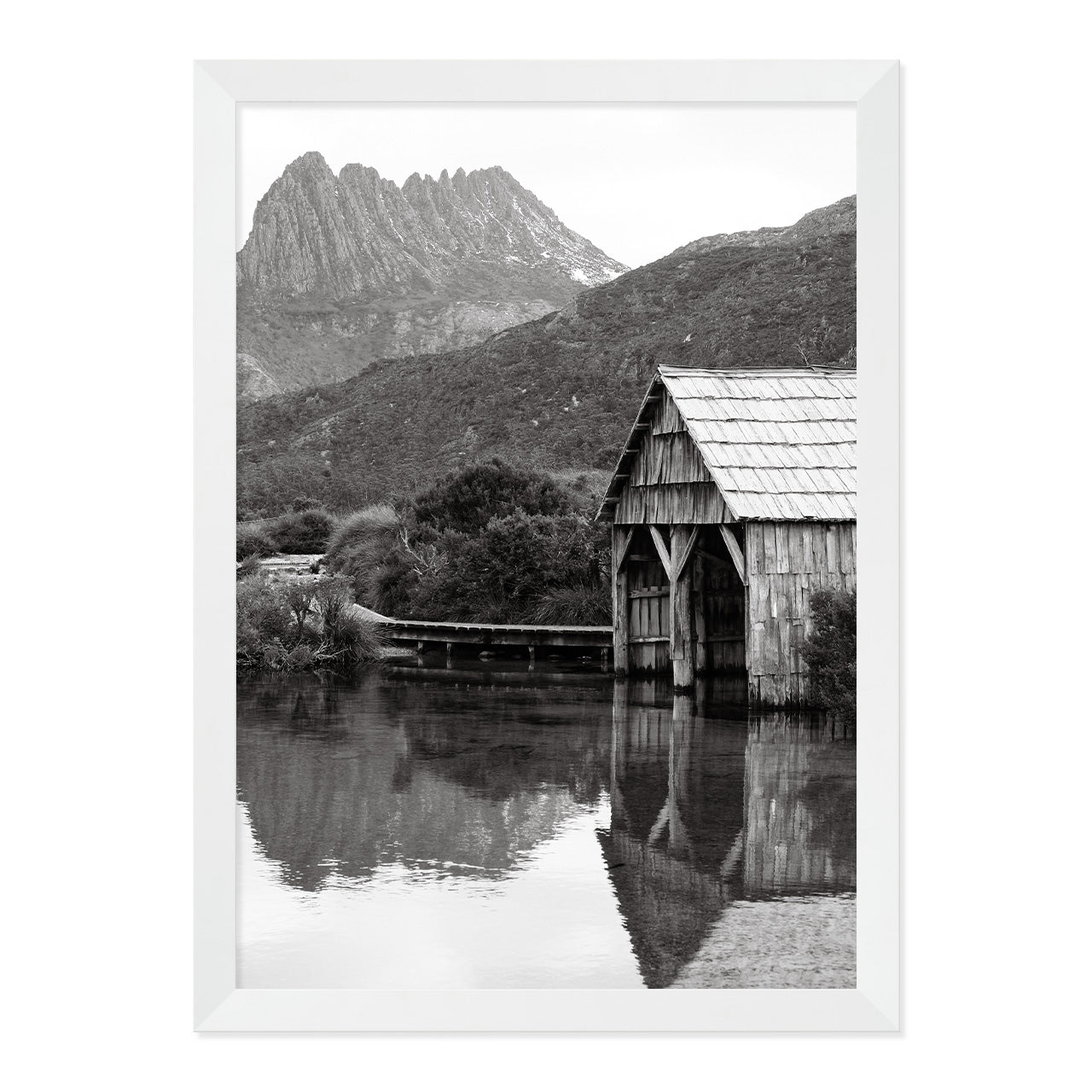 Black & White Dove Lake Print A3 White Frame