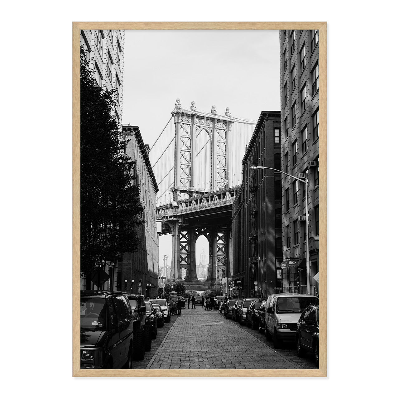 Black & White Brooklyn Vibes Photo Print A1 Natural Timber Frame