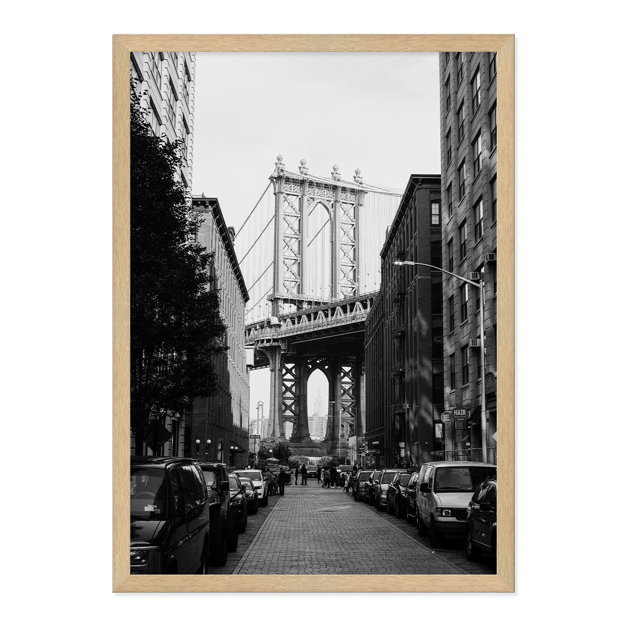 Black & White Brooklyn Vibes Photo Print A2 Natural Timber Frame