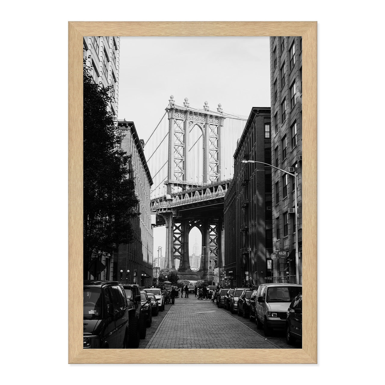 Black & White Brooklyn Vibes Photo Print A3 Natural Timber Frame