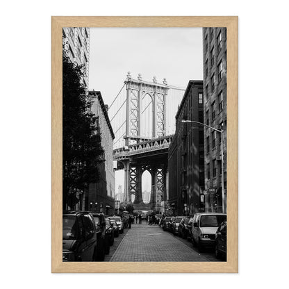 Black & White Brooklyn Vibes Photo Print A3 Natural Timber Frame