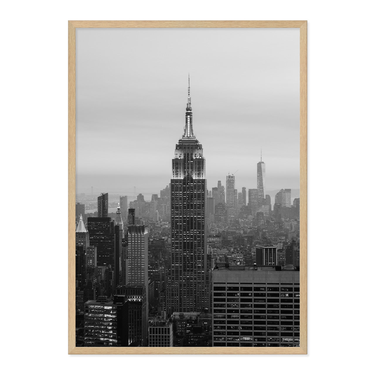 Black & White New York Print A1 Natural Timber Frame