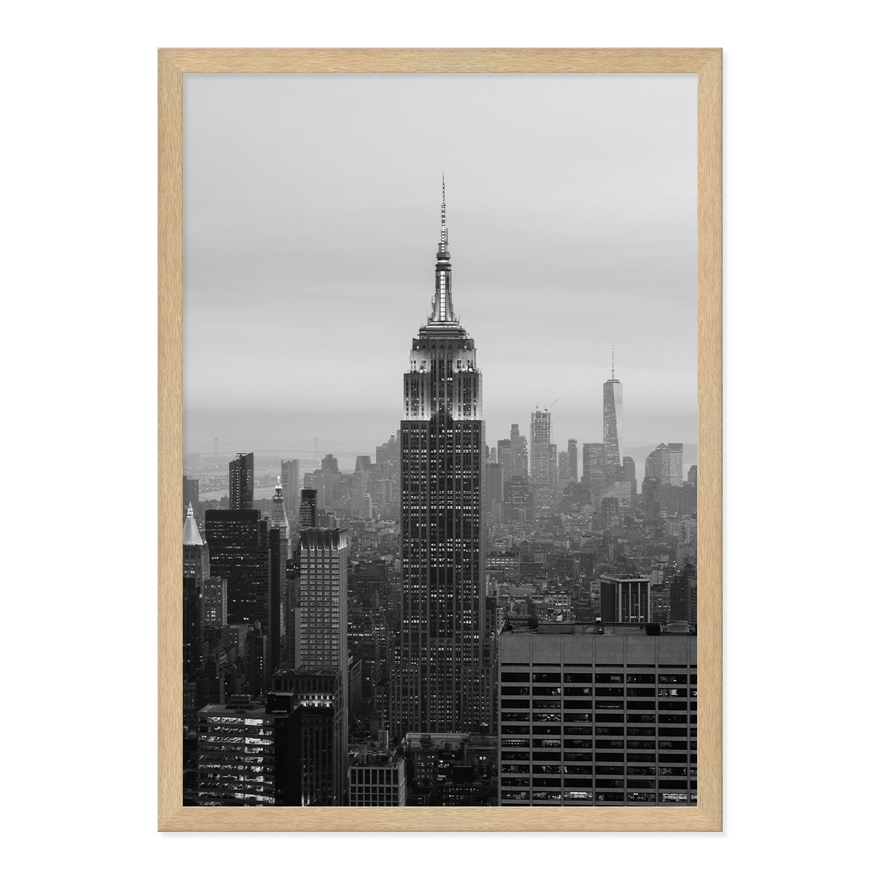 Black & White New York Print A2 Natural Timber Frame