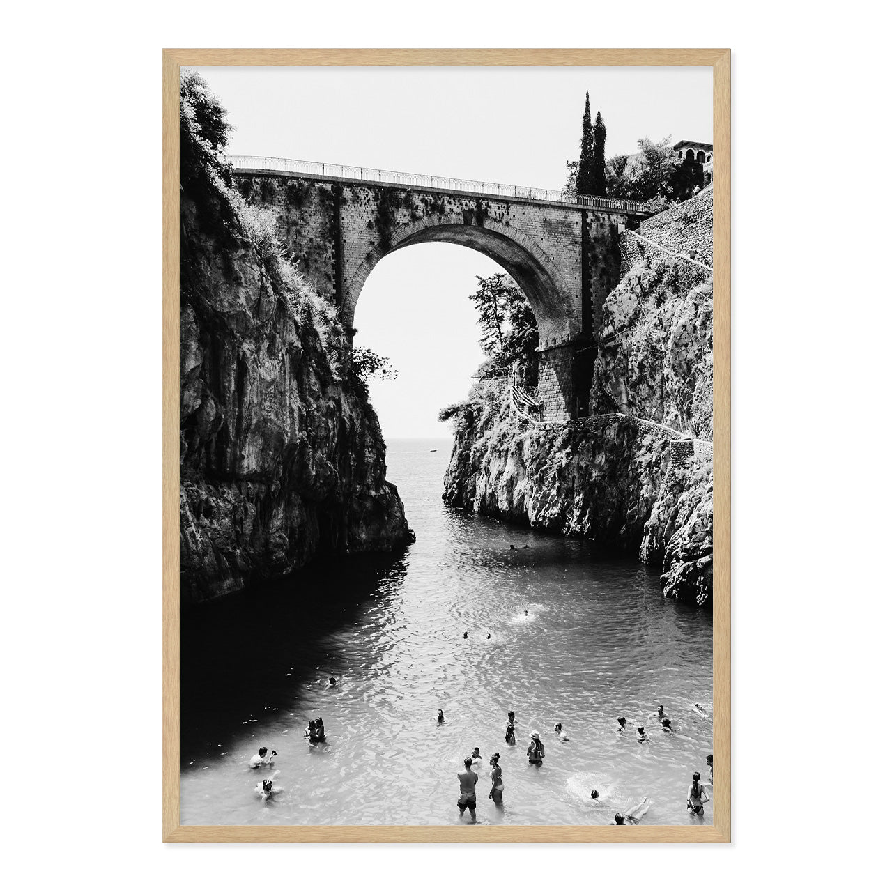 Black & White Fiordo di Furore Photo Print A1 Natural Timber Frame