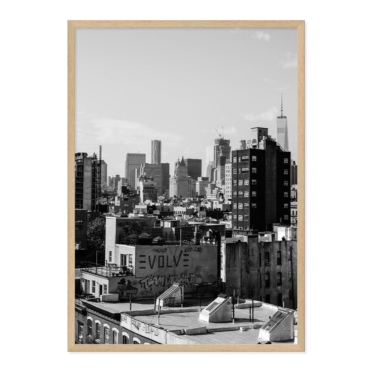 Black & White Lower East Side Photo Print A1 Natural Timber Frame