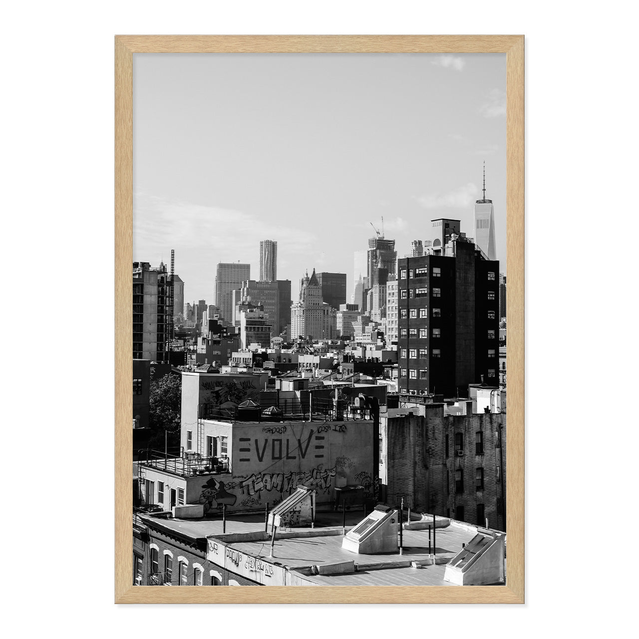 Black & White Lower East Side Photo Print A2 Natural Timber Frame