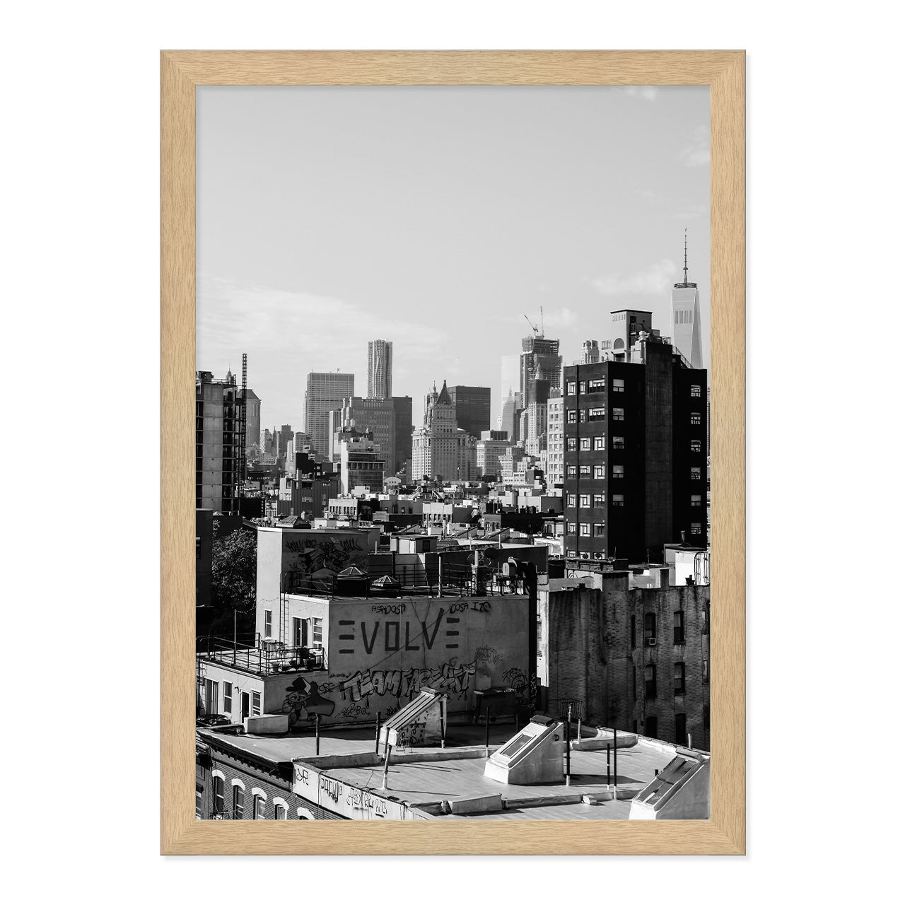 Black & White Lower East Side Photo Print A3 Natural Timber Frame