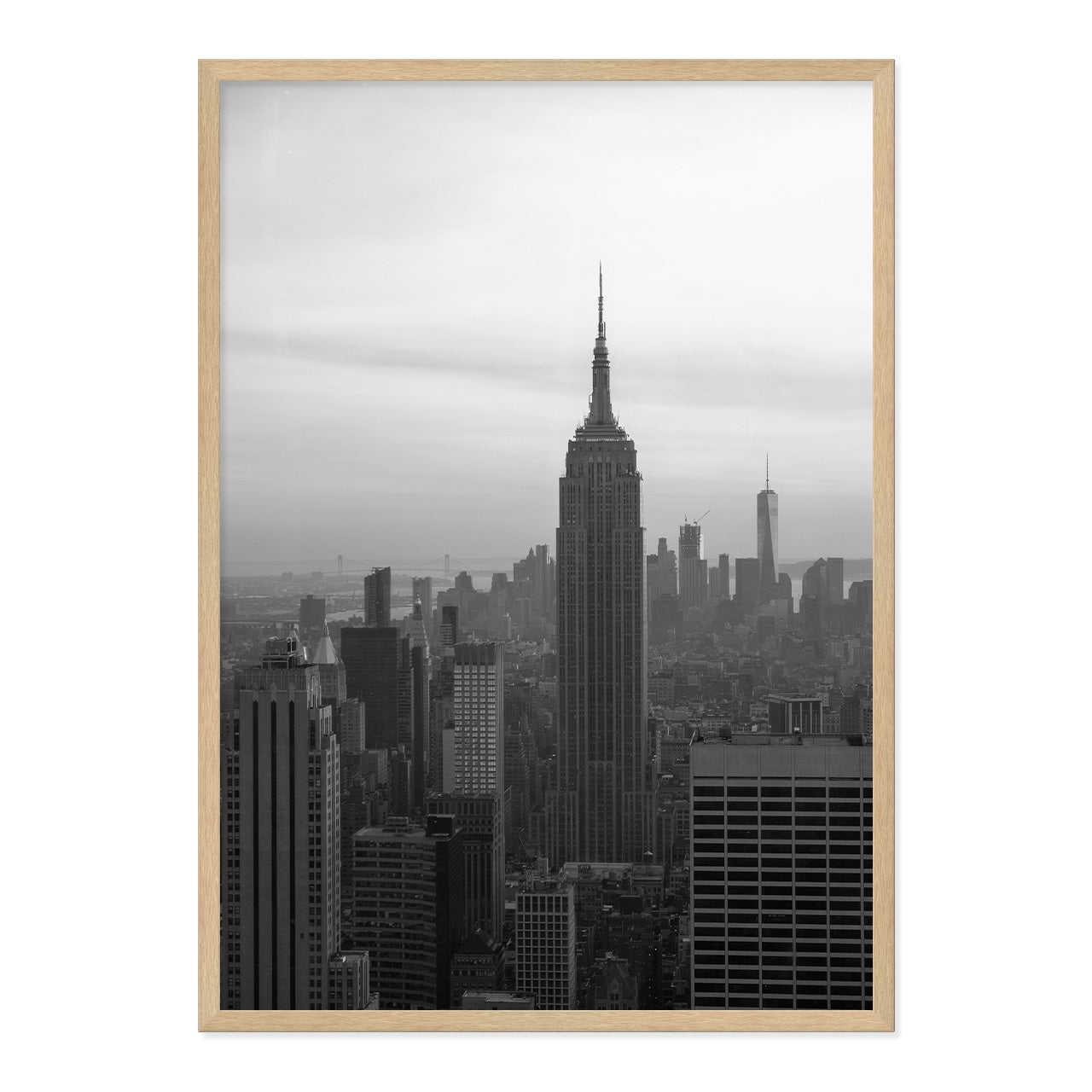 Black & White Manhattan Photo Print A1 Natural Timber Frame