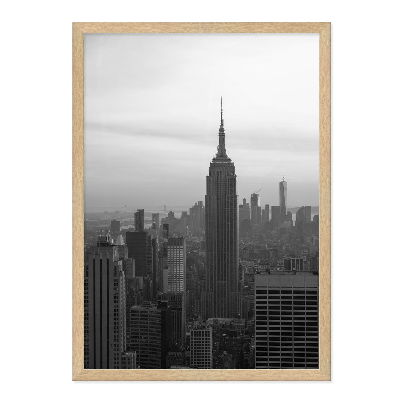 Black & White Manhattan Photo Print A2 Natural Timber Frame
