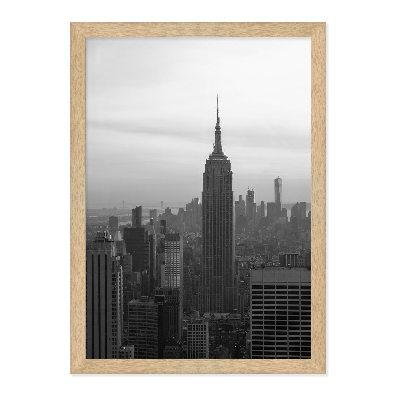 Black & White Manhattan Photo Print A3 Natural Timber Frame