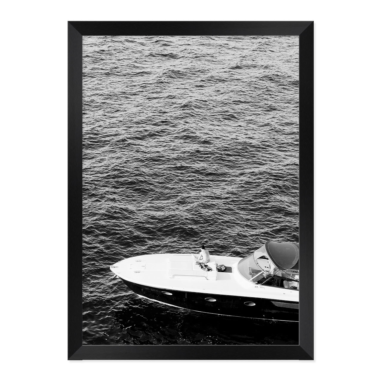 Black & White Speedboat Photo Print A3 Black Frame