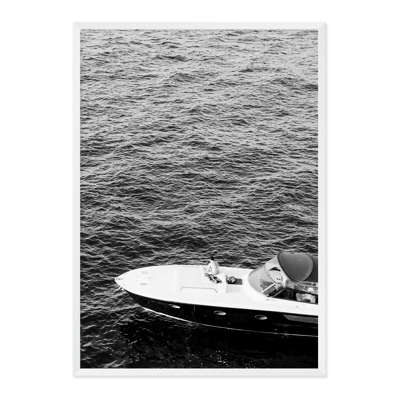 Black & White Speedboat Photo Print A1 White Frame
