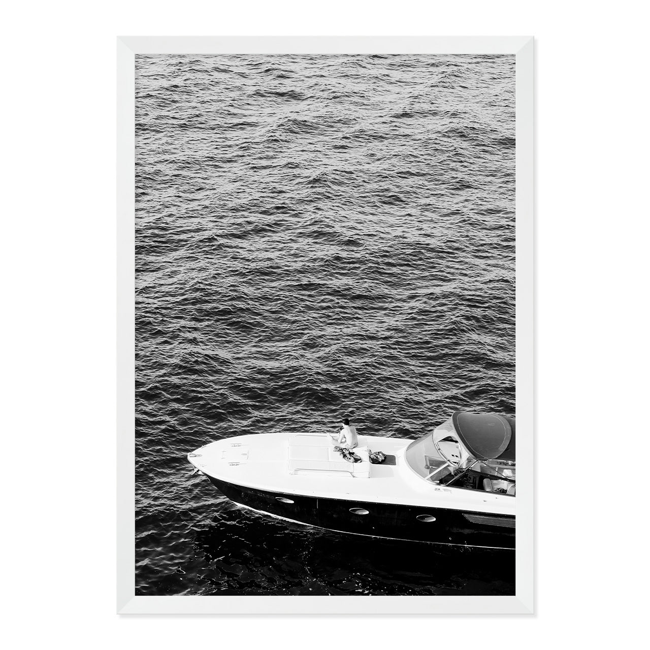 Black & White Speedboat Photo Print A2 White Frame