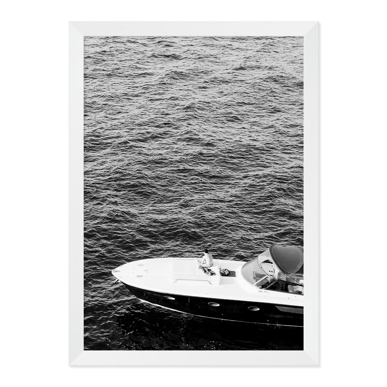 Black & White Speedboat Photo Print A3 White Frame