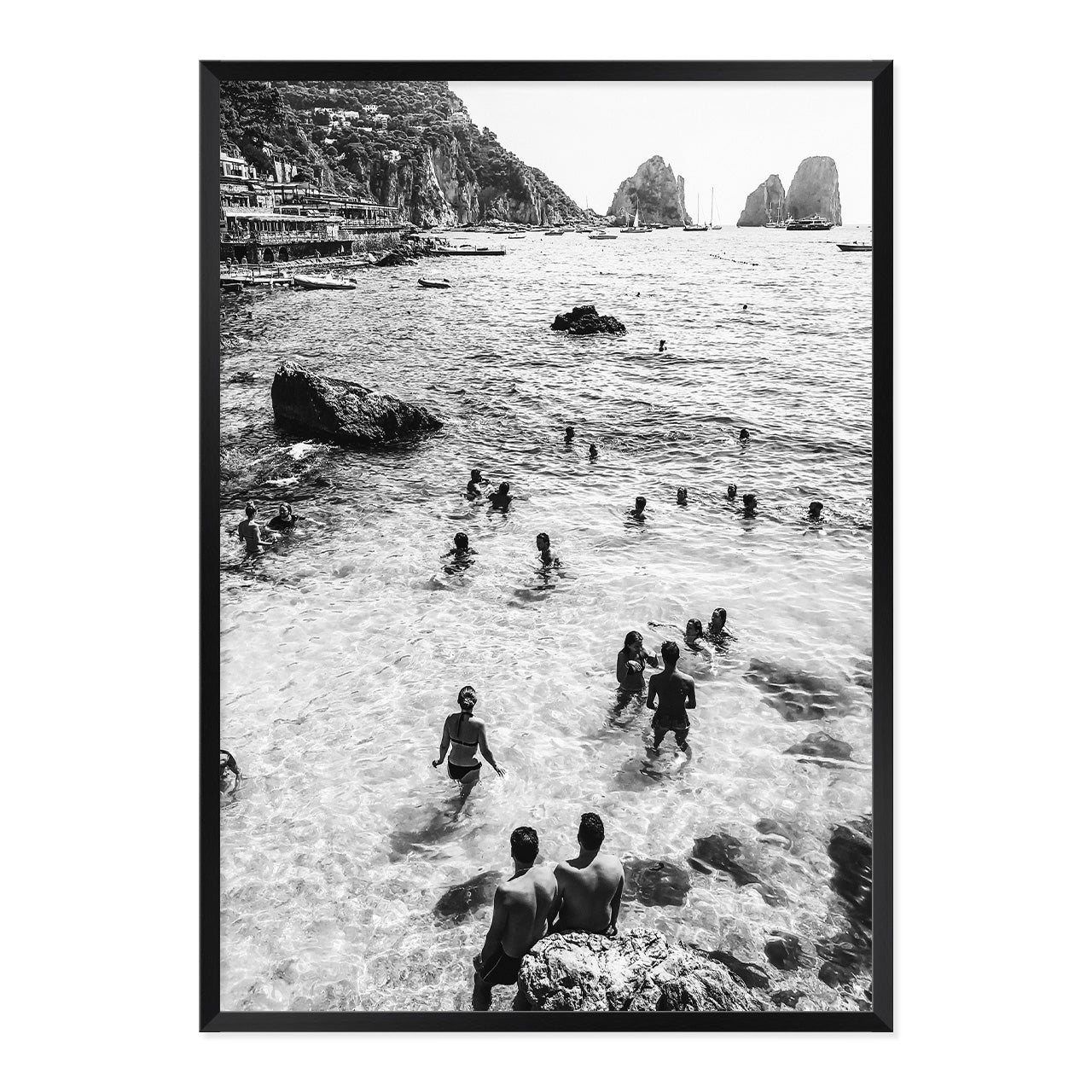 Black & White Italian Summer Print A1 Black Frame