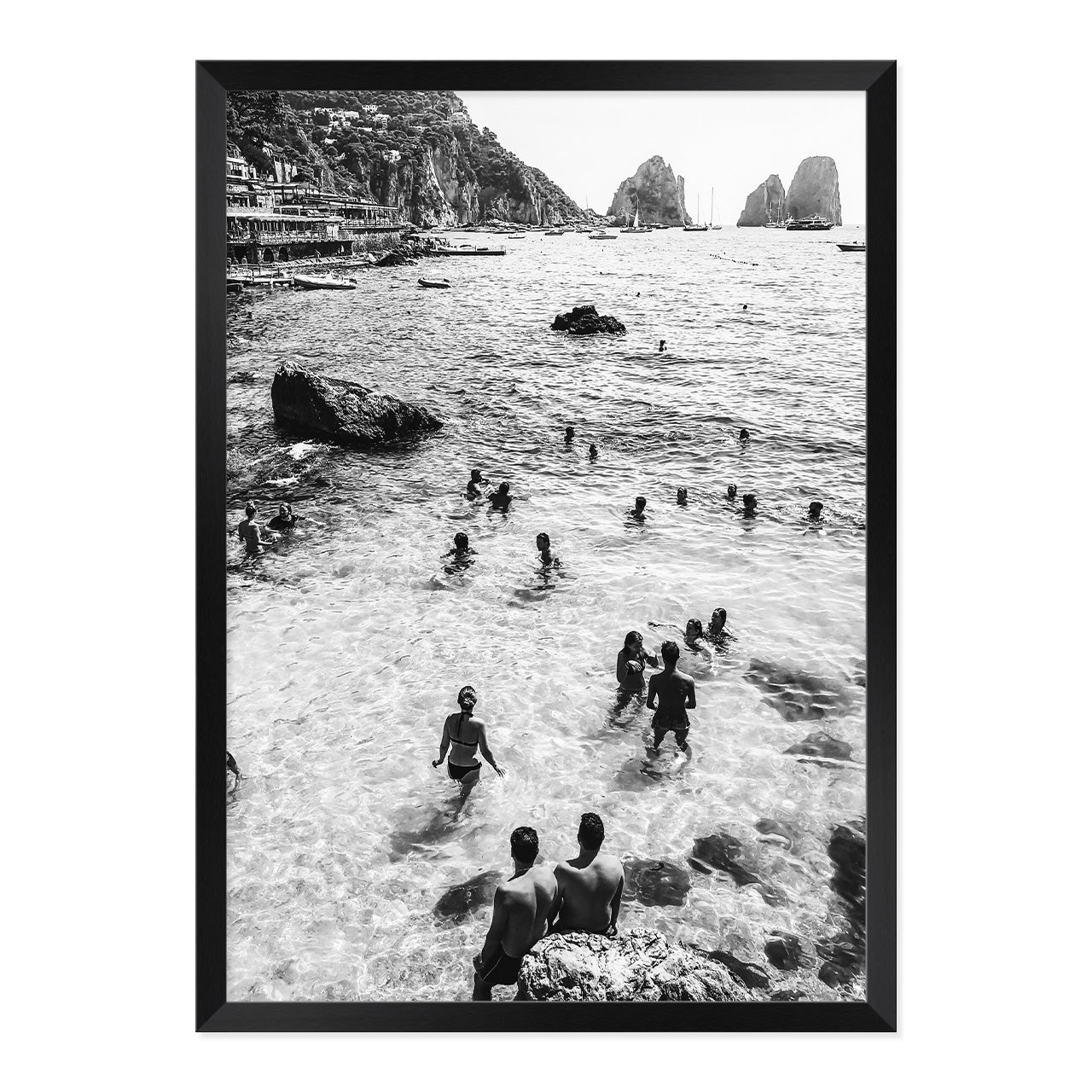 Black & White Italian Summer Print A2 Black Frame