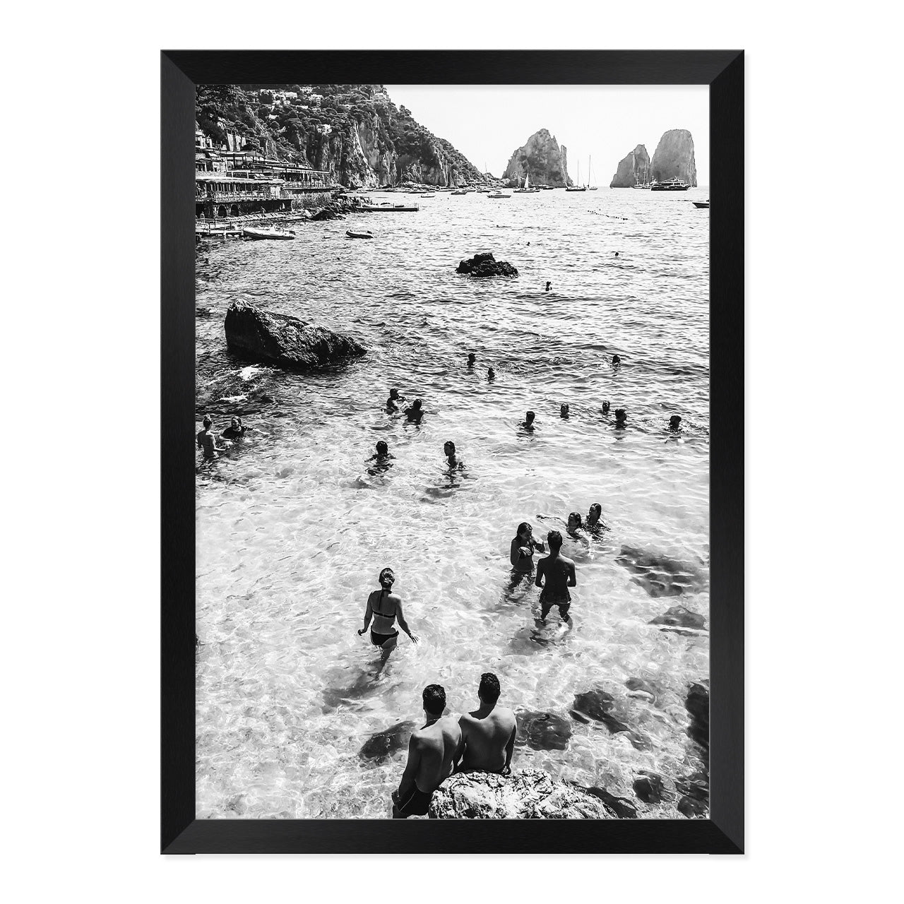 Black & White Italian Summer Print A3 Black Frame