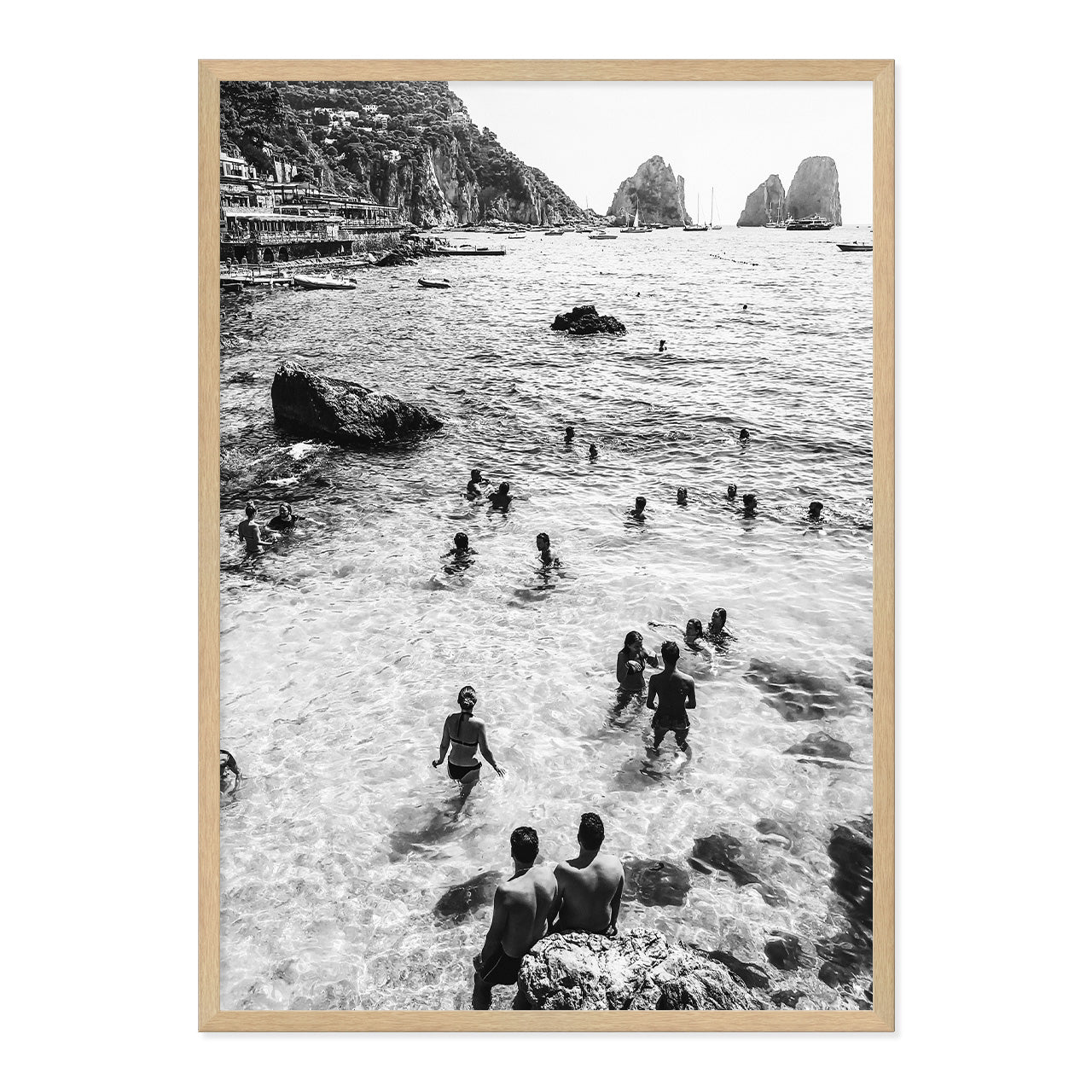 Black & White Italian Summer Print A1 Natural Timber Frame