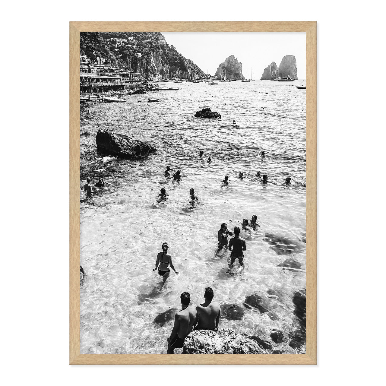 Black & White Italian Summer Print A2 Natural Timber Frame