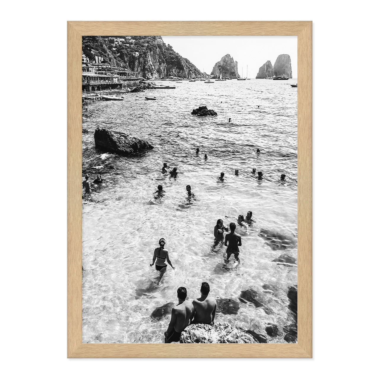 Black & White Italian Summer Print A3 Natural Timber Frame