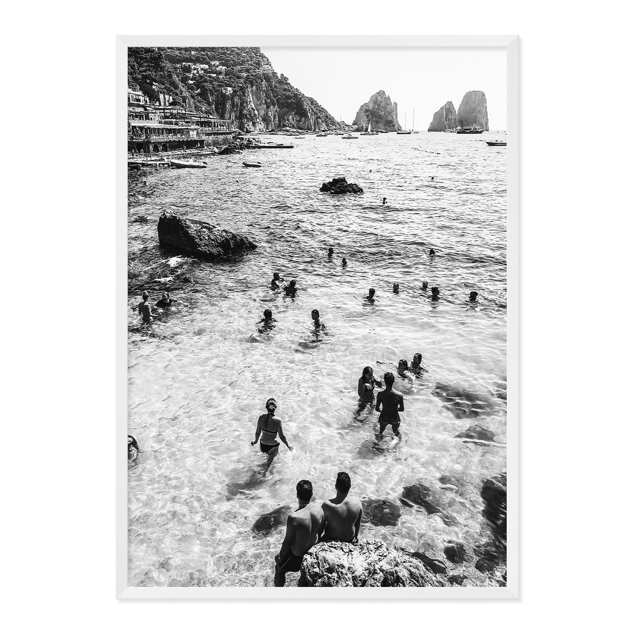 Black & White Italian Summer Print A1 White Frame