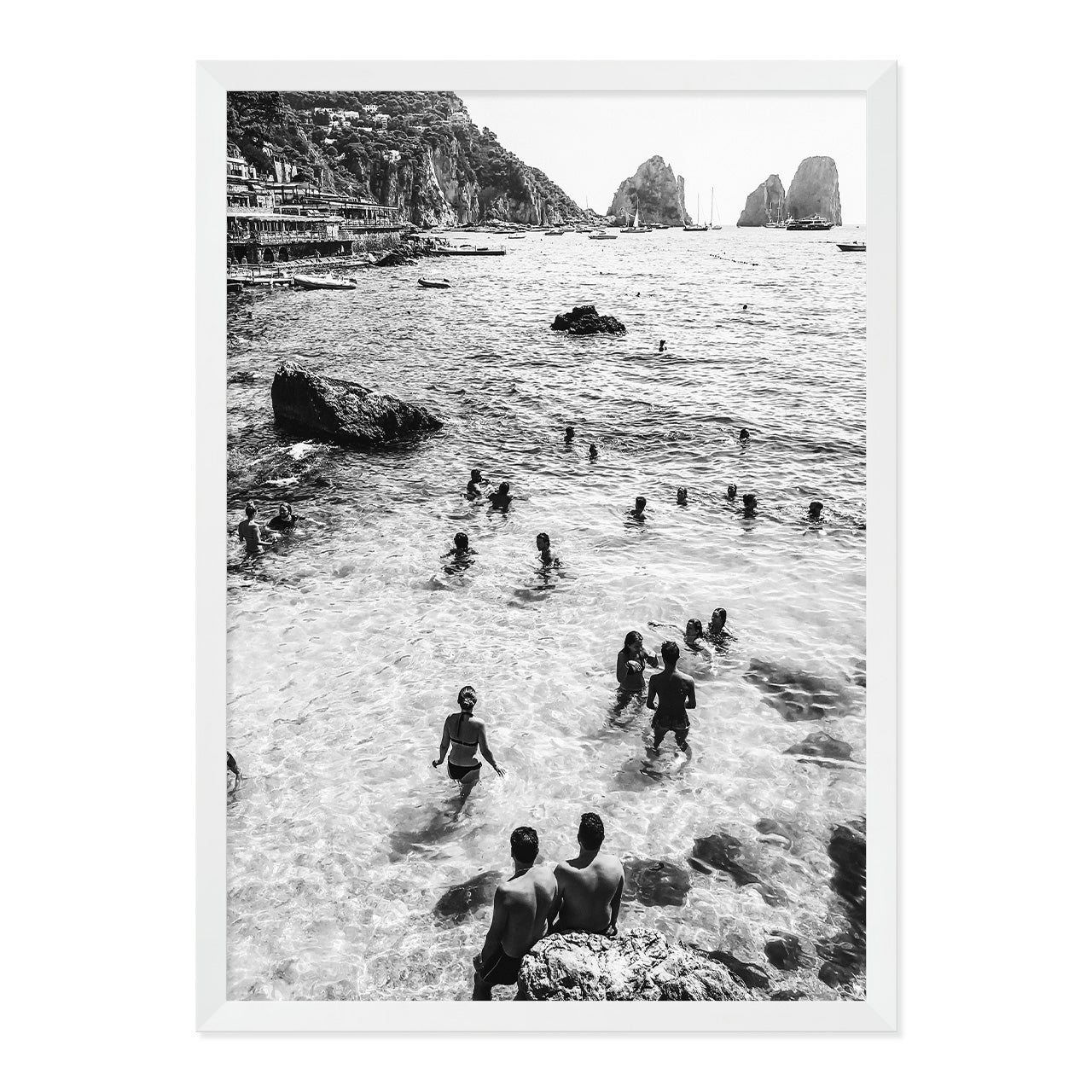Black & White Italian Summer Print A2 White Frame