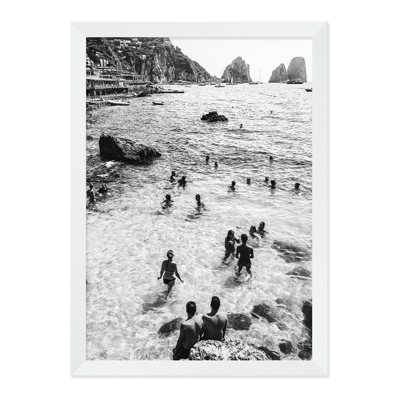 Black & White Italian Summer Print A3 White Frame