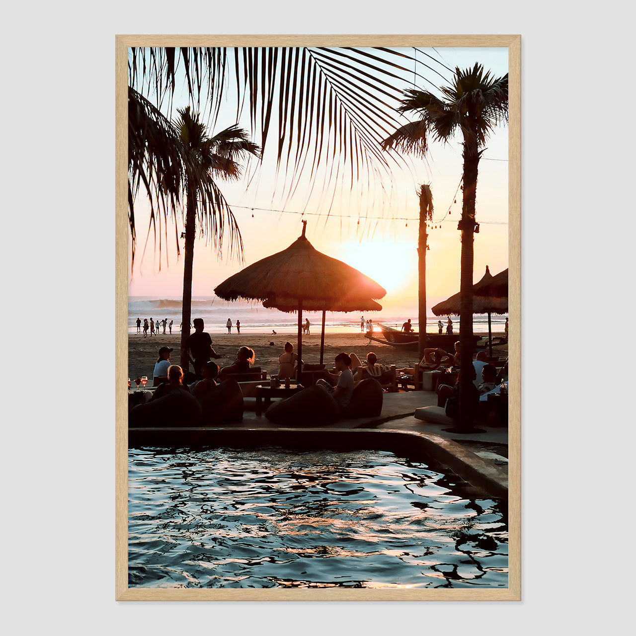 Bali Beach Club Photo Print A1 Natural Timber Frame