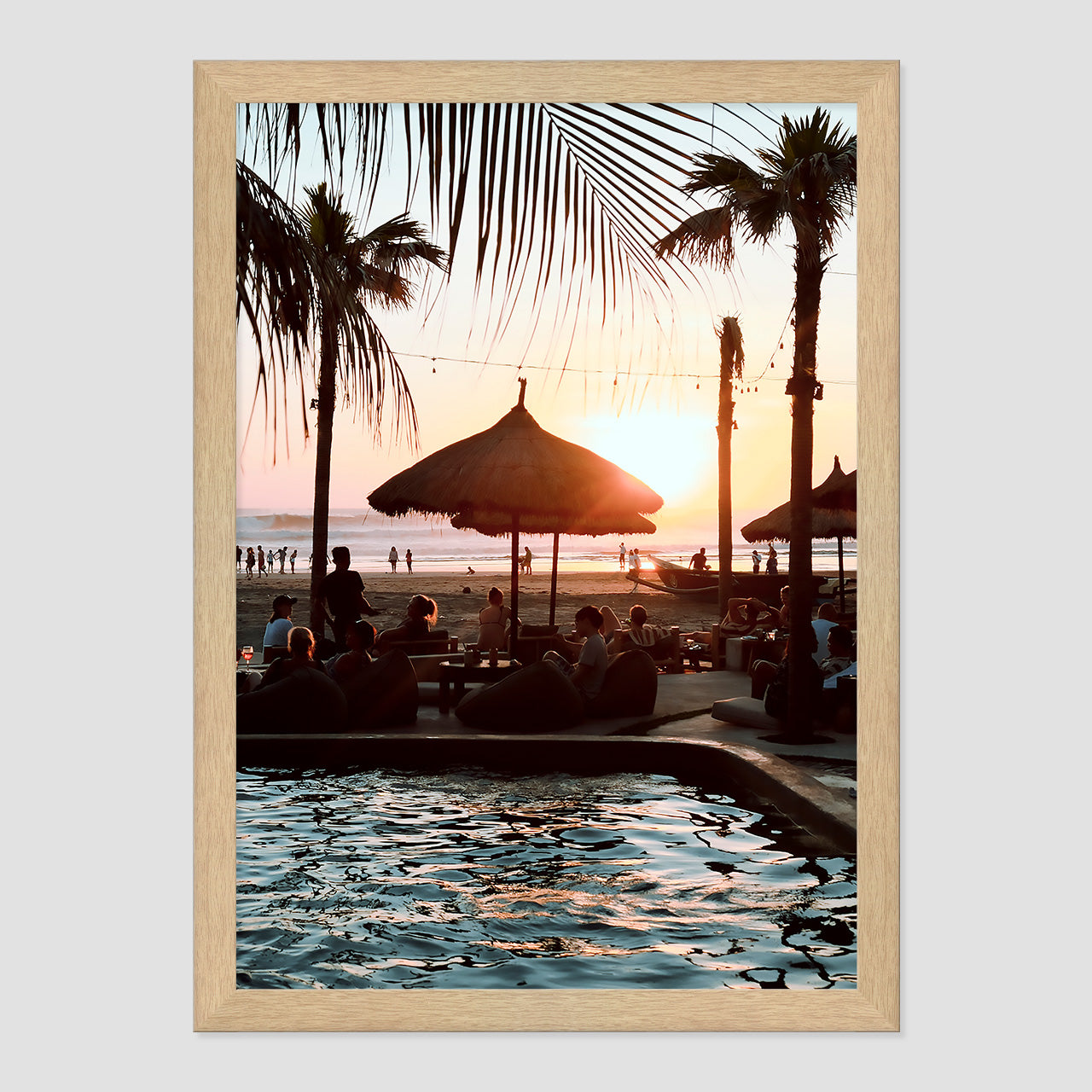 Bali Beach Club Photo Print A3 Natural Timber Frame