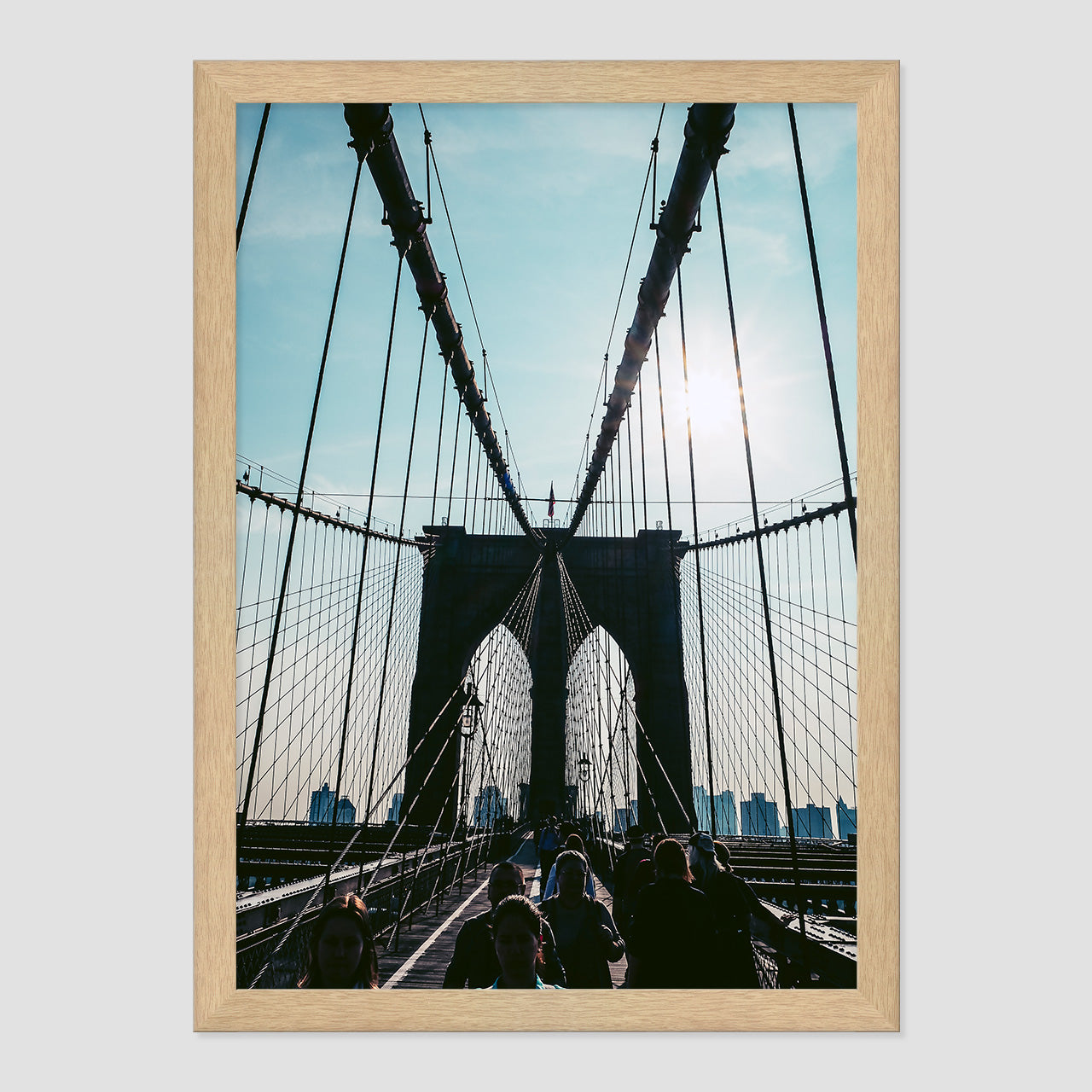 Brooklyn Bridge Photo Print A3 Natural Timber Frame