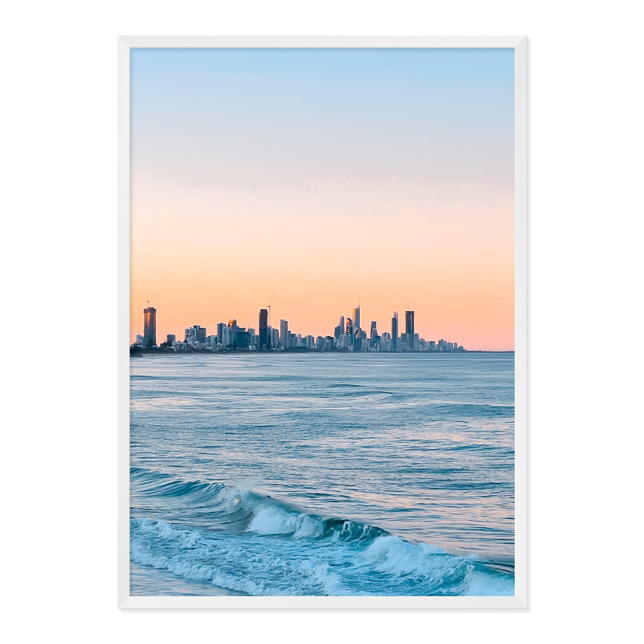 Burleigh Sunsets Photo Print A1 White Frame