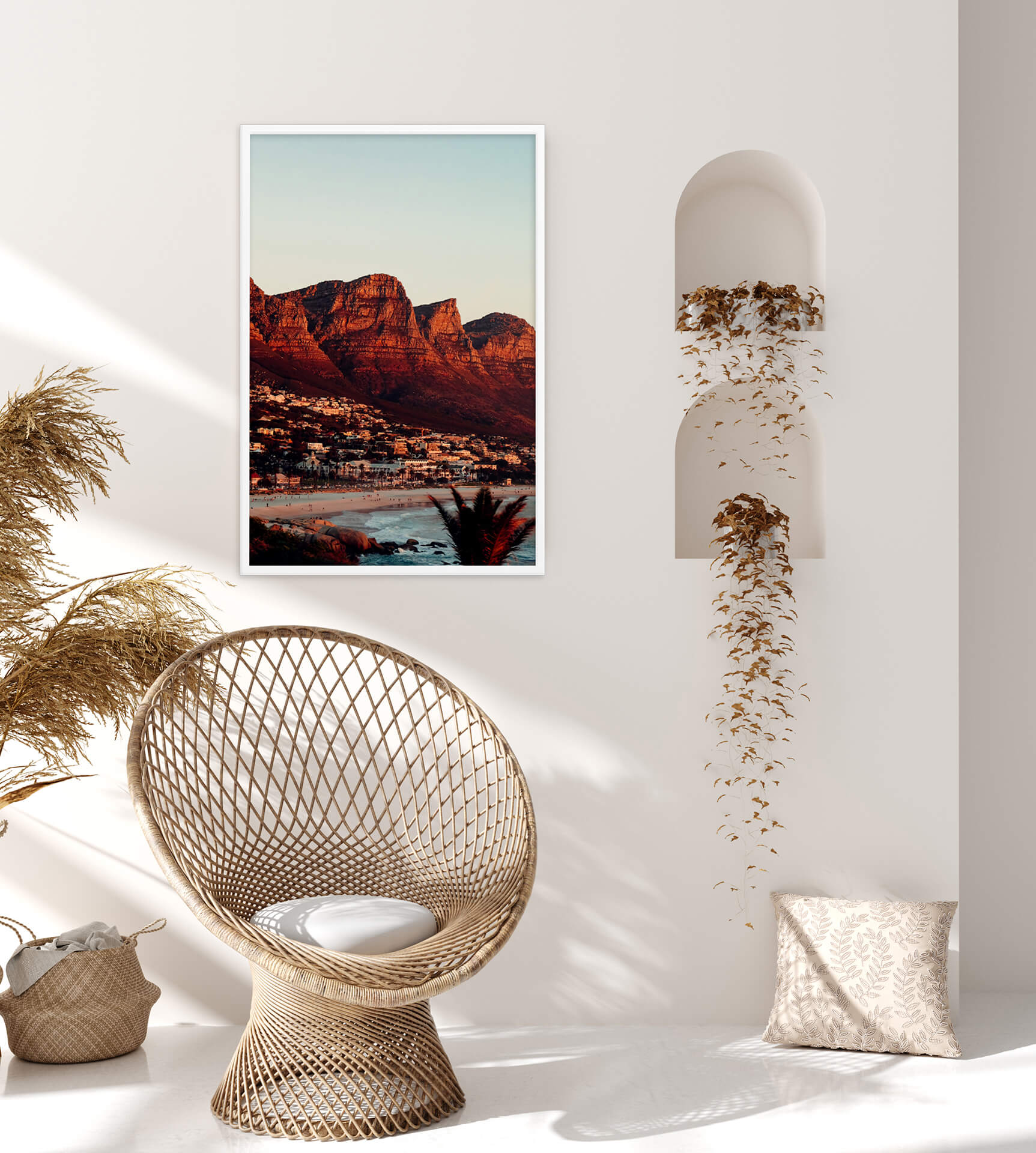 Camps Bay Photo Print A1 White Frame in living room