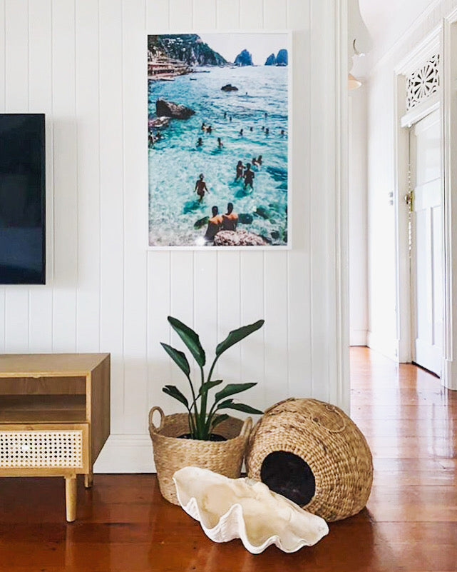 Capri Swimmers Photo Print A1 White Frame in living room